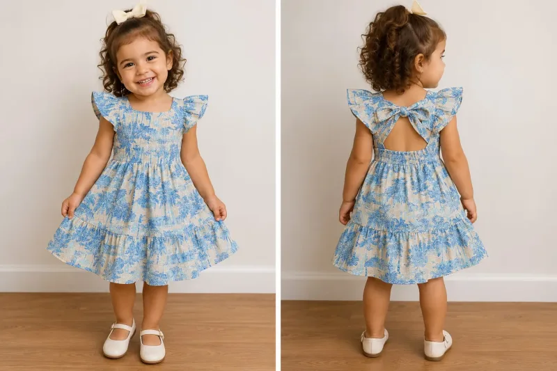 Vestido Florido Tamanho:01;Cor:Azul/Bege - Fazendo Arte