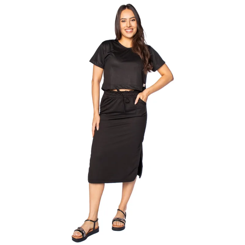Conjunto Feminino Fore com Saia Midi e Cropped Preto - M