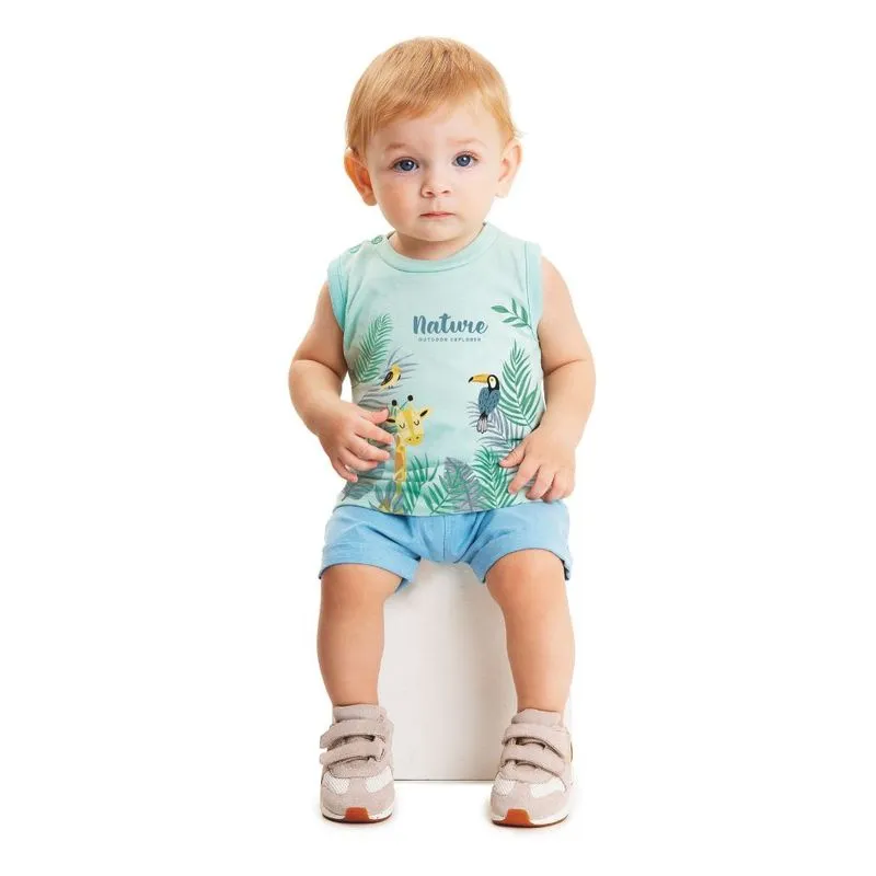 Regata Estampa Natureza Kiko e Kika Menino Bebê Verão PG/GB -10106-VERDE SALVIA-MB
