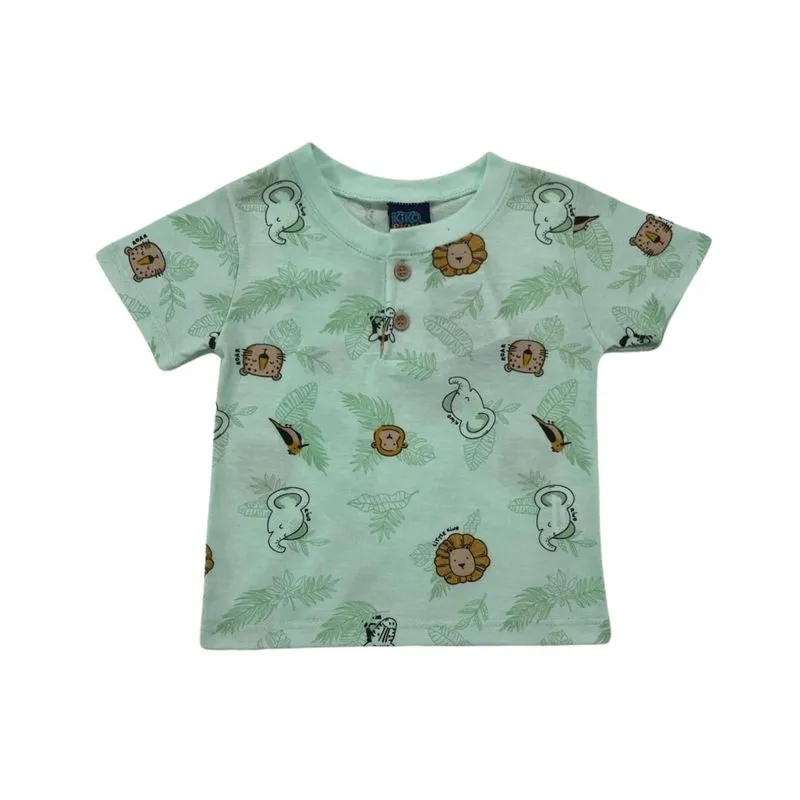 Camiseta Kiko e Kika Bebê Verão Menino Estampa Safari PB/GB -10104-VERDE SALVIA-MB
