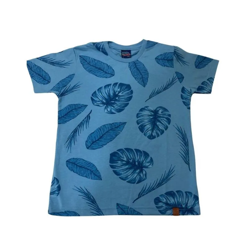 Camiseta KIKO&KIKA Infantil Verão Menino Estampa Folhagens 4/10 - 10166-AZUL-8