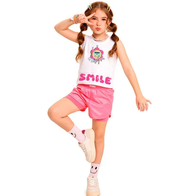 Conjunto Kiko e Kina Juvenil Menina Verão com Estampa Smile 12/16 - 10426-BRANCO-16