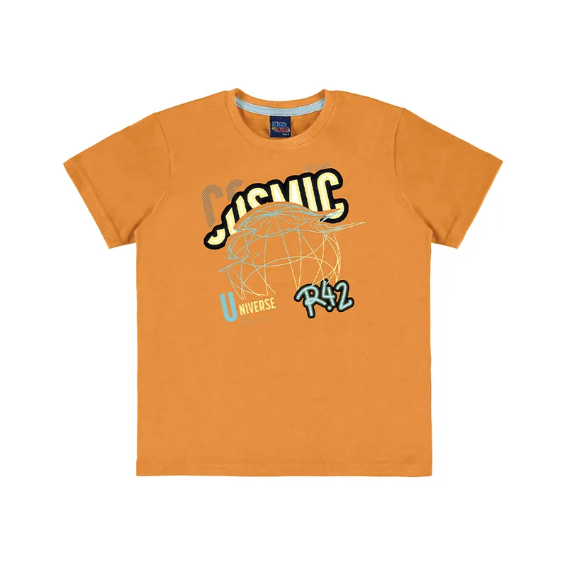 Camiseta Kiko e Kika Juvenil Menino Verão com Estampa Cosmic Universe 12/16 - 10462-AMARELO-12