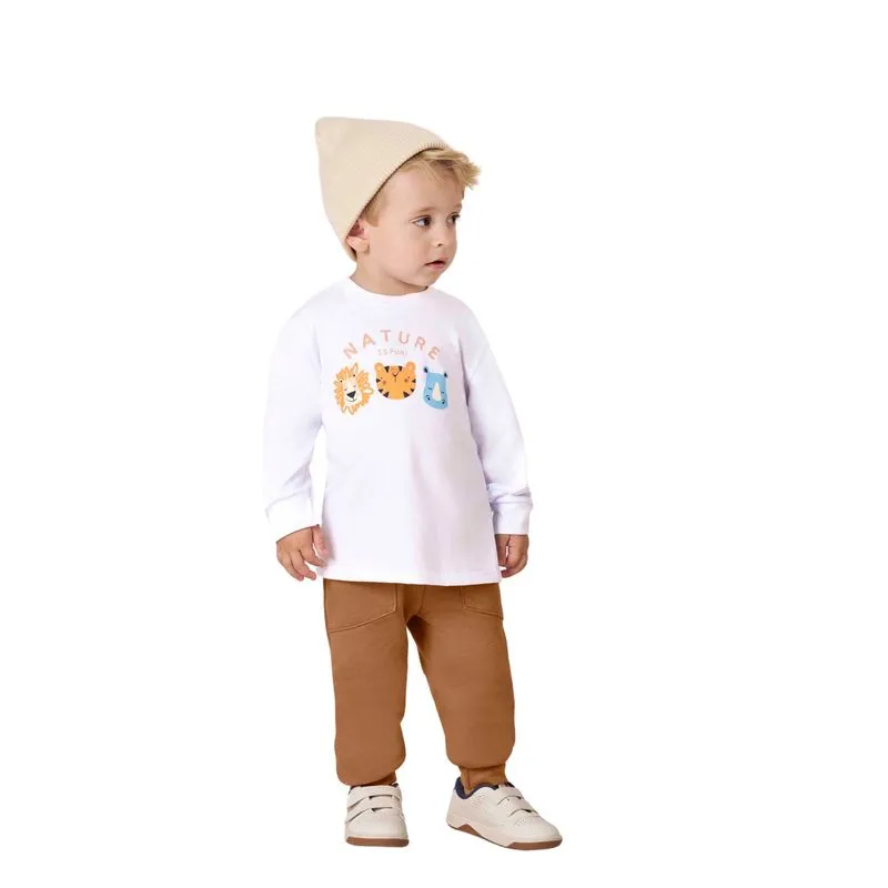 Camiseta Meia Malha Kiko e Kika Infantil Menino Meia Estação Estampa Safári 1/3 - 13718-BRANCO-2