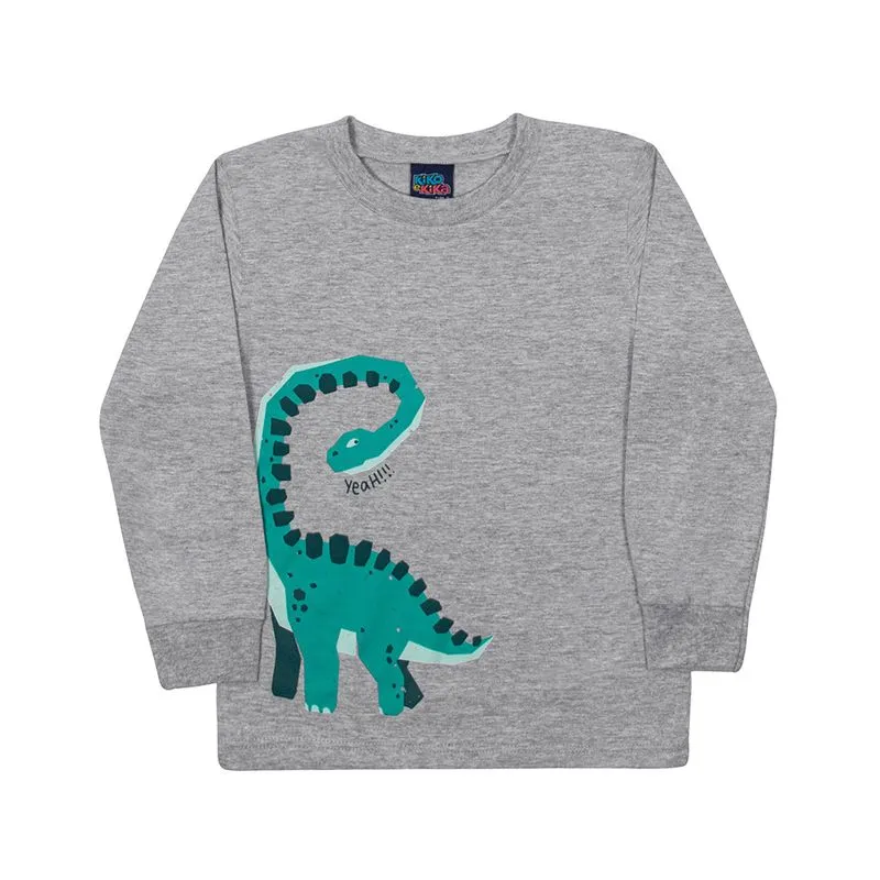 Camiseta Kiko e Kika Infantil Menino Meia Estação com Estampa Dino Yeah 1/3 - 13717-CINZA MESCLA-3