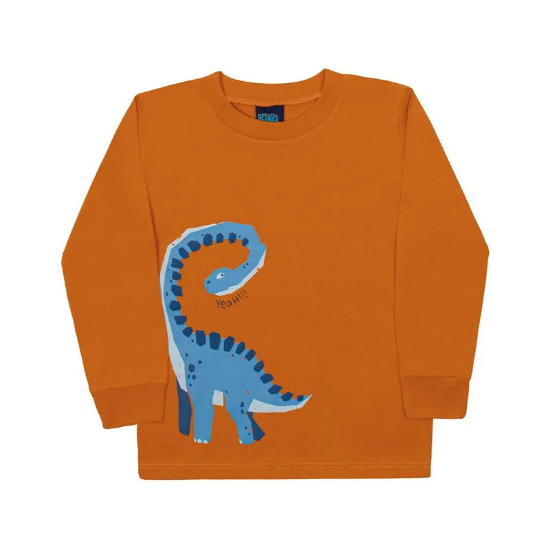 Camiseta Kiko e Kika Infantil Menino Meia Estação com Estampa Dino Yeah 1/3 - 13717-CINNAMON-1