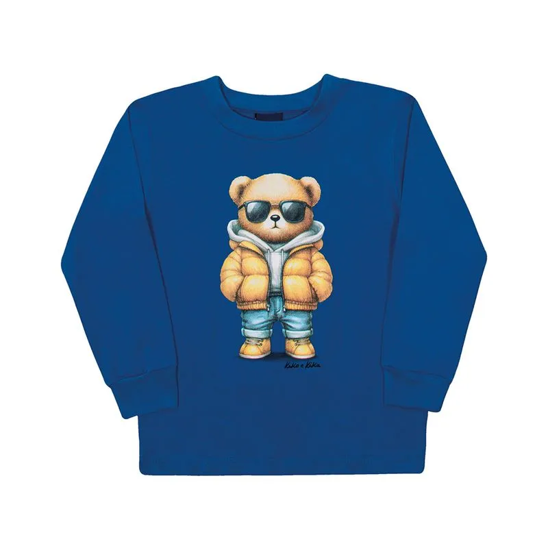 Camiseta Kiko e Kika Infantil Menino Meia Estação com Estampa Urso 1/3 - 13716-COBALTO-3