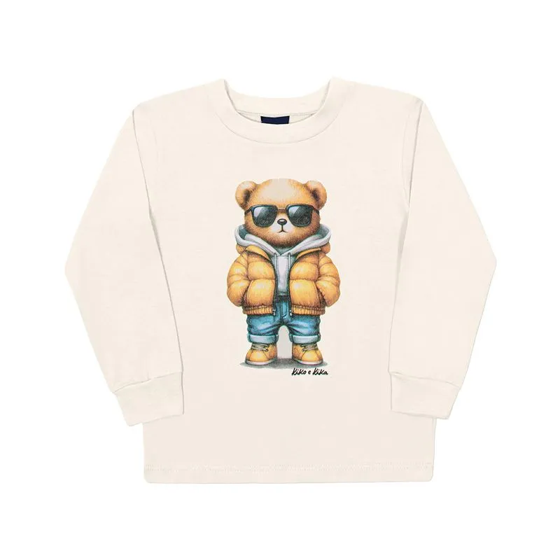 Camiseta Kiko e Kika Infantil Menino Meia Estação com Estampa Urso 1/3 - 13716-OFF WHITE-3