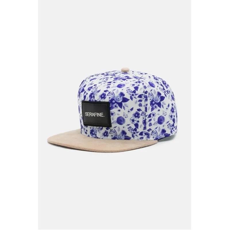 BONE ABA RETA FLORAL AZUL LOGO
