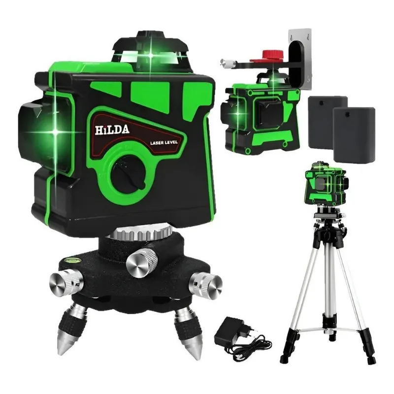 Nível Laser Hilda 12 Linhas Verde 2 Baterias 3d 360 Auto Niv