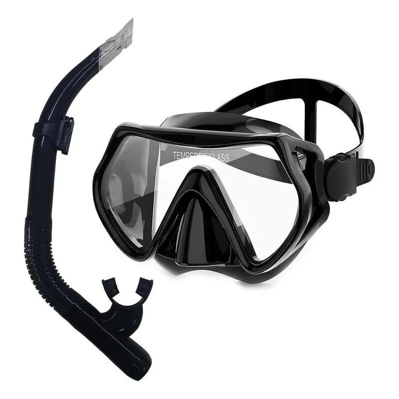 Kit De Mergulho Profissional Máscara E Snorkel Uv Preto