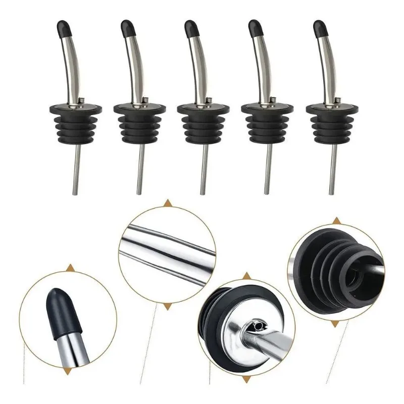 Kit 5 Bico Dosador Biqueira Inox Garrafa Bebidas Bartender