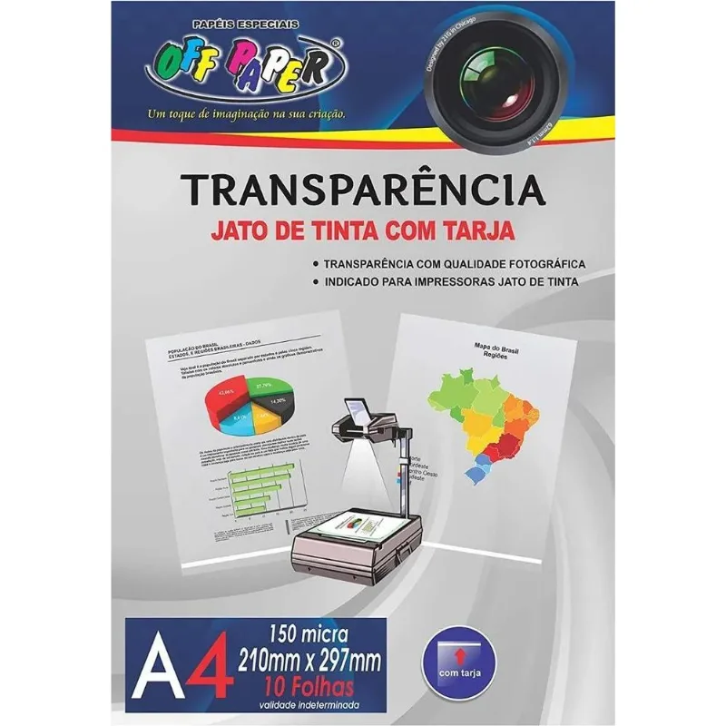 Transparência A4 Com Tarja 150 Micra Off Paper 10 Folhas