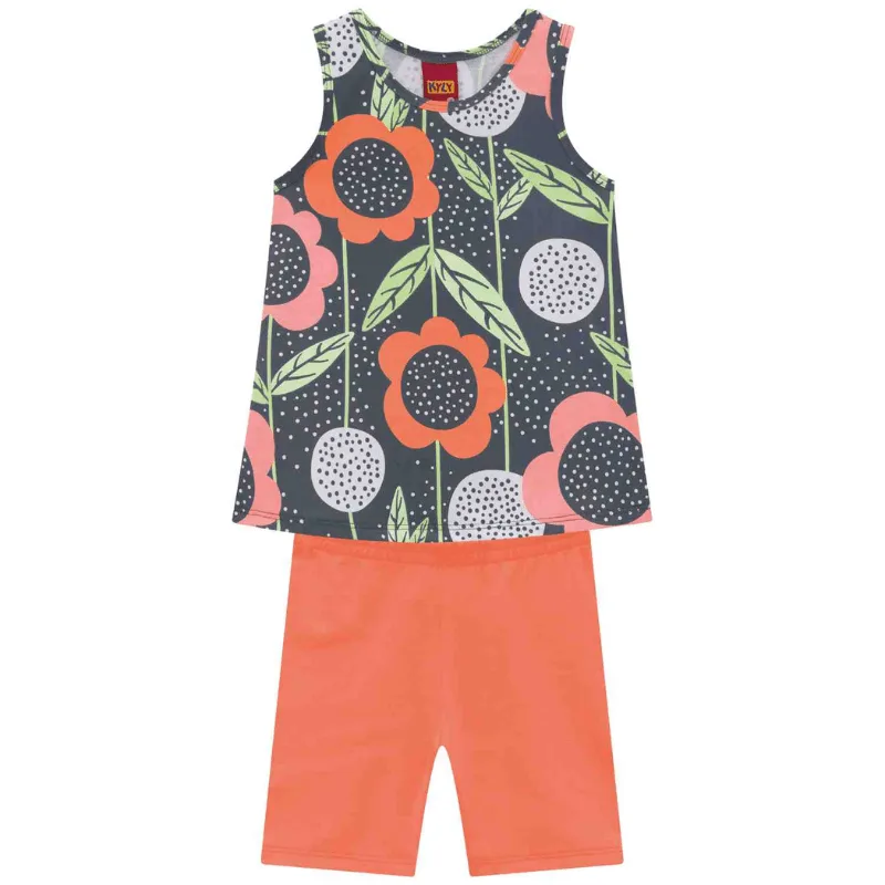 Conjunto Kyly Infantil Menina Verão com Estampa Colorida Frutas e Flores 1/3 - 111488-CINZA-3