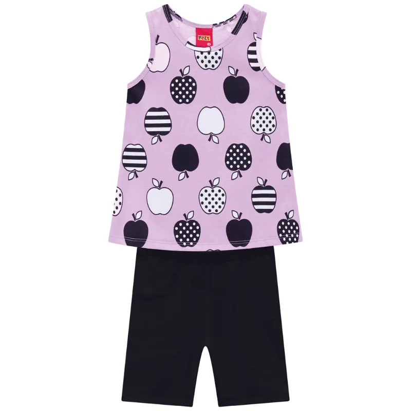 Conjunto Kyly Infantil Menina Verão com Estampa Colorida Frutas e Flores 4/8 - 111488-LILAS-8