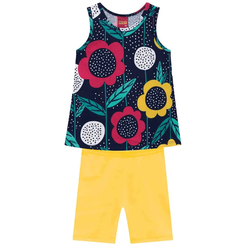 Conjunto Kyly Infantil Menina Verão com Estampa Colorida Frutas e Flores 1/3 - 111488-AZUL MARINHO-1