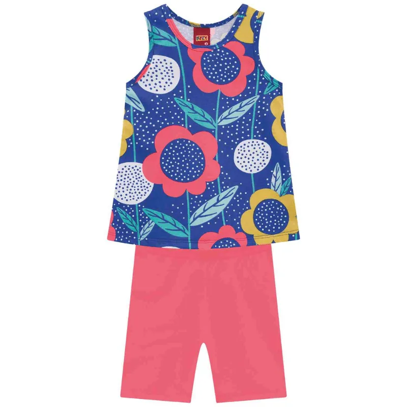 Conjunto Kyly Infantil Menina Verão com Estampa Colorida Frutas e Flores 4/8 - 111488-AZUL MONACO-8