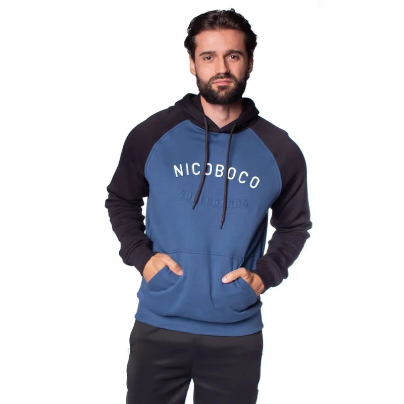 Moletom Masculino Nicoboco Raglan Com Capuz Azul/preto - GG