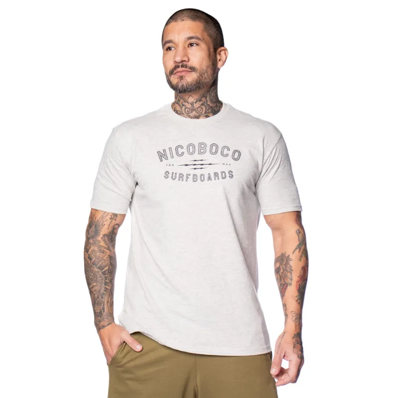 Camiseta Masculina Nico Boco Surfboards Cinza Claro - GG