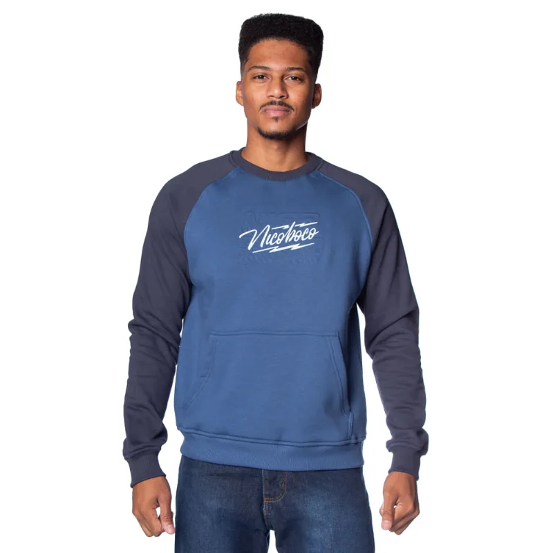 Moletom Masculino Nicoboco Raglan Canguru Azul/marinho - GG