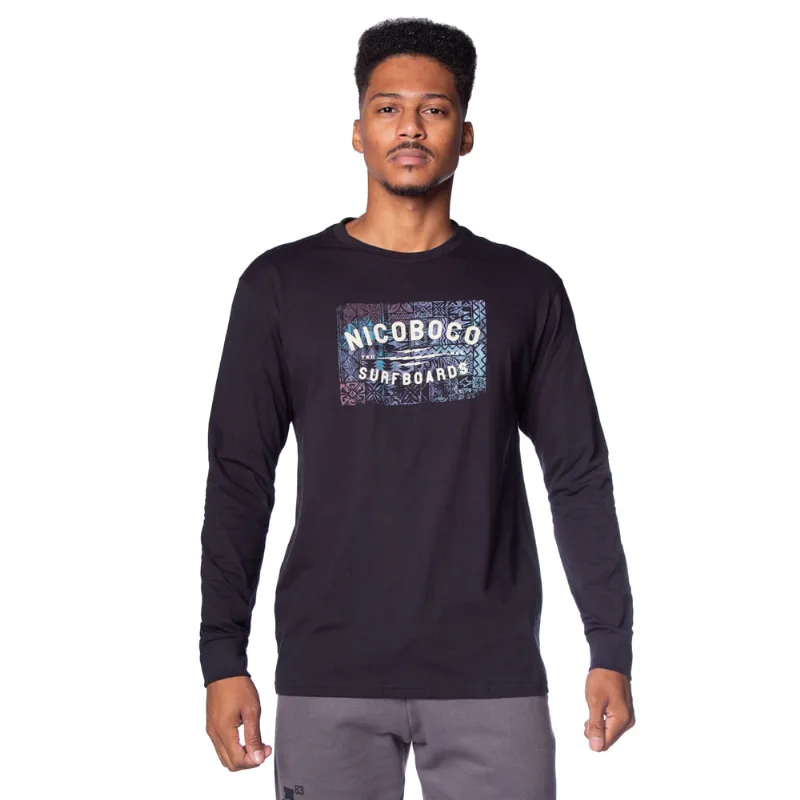 Camiseta Masculina Nicoboco Manga Longa Aiden Preto - P
