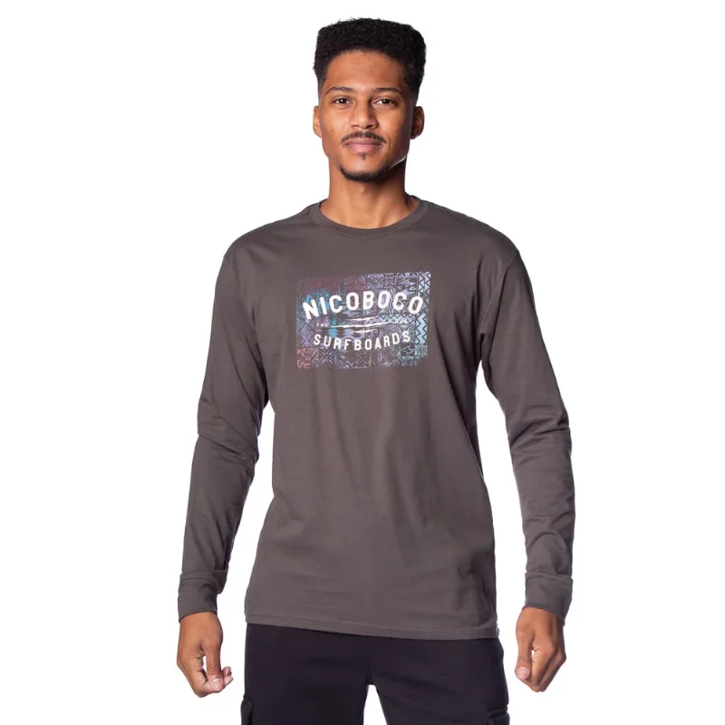 Camiseta Masculina Nicoboco Manga Longa Aiden Cinza Escuro - G