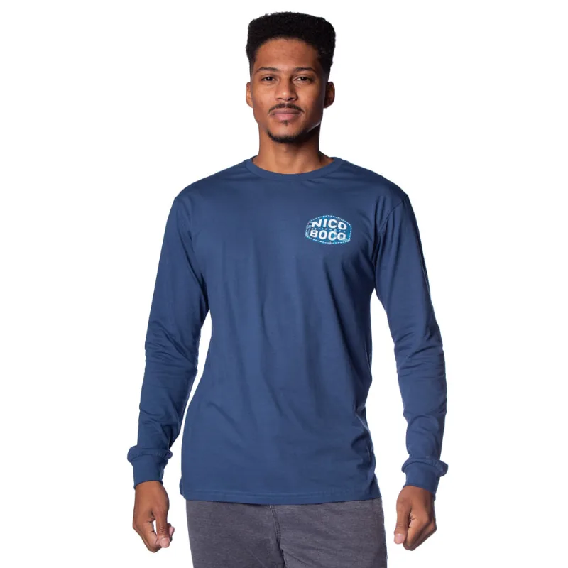 Camiseta Masculina Nicoboco Manga Longa Estampa Costas Azul - G