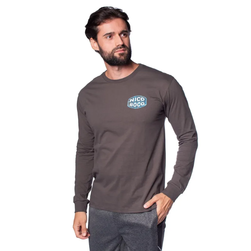 Camiseta Masculina Nicoboco Manga Longa Estampa Costas Cinza Escuro - GG