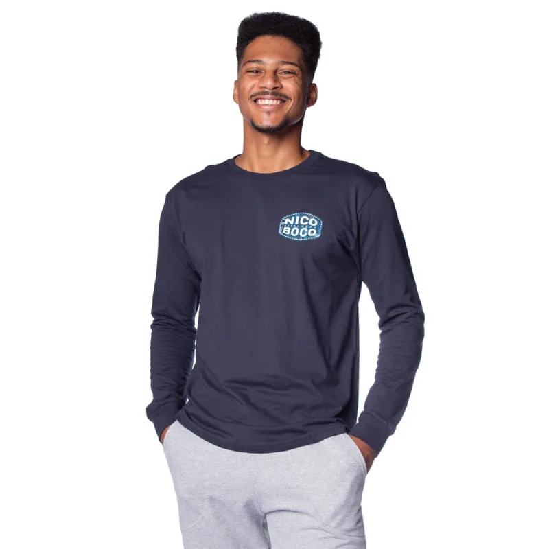 Camiseta Masculina Nicoboco Manga Longa Estampa Costas Marinho - M