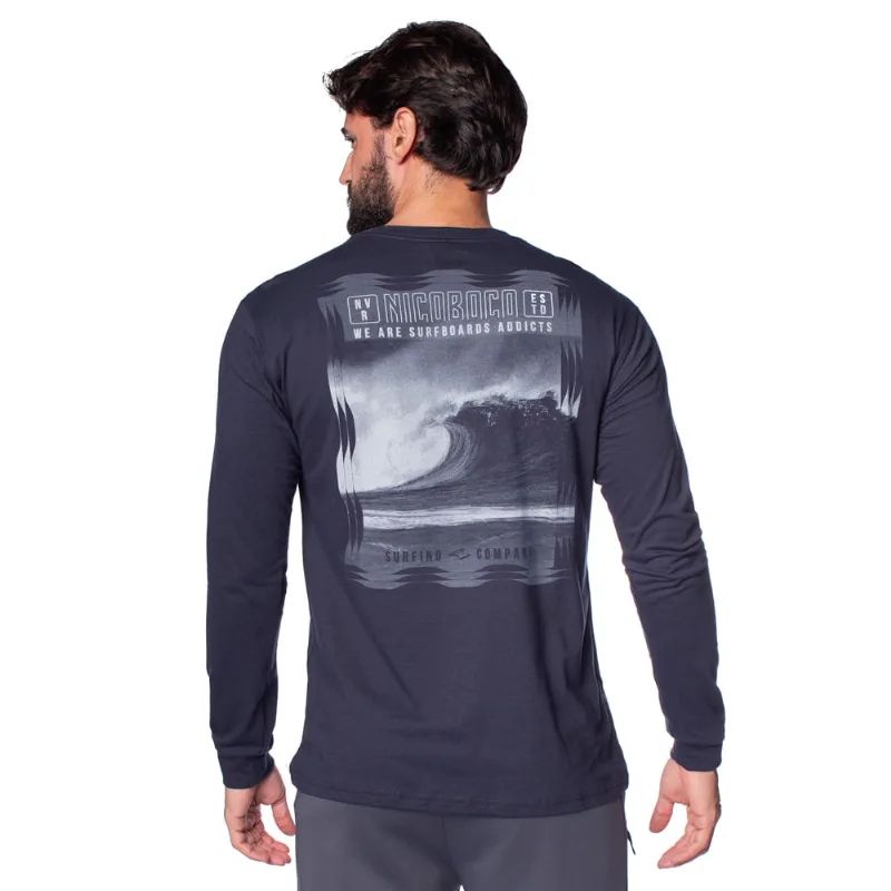 Camiseta Masculina Nicoboco Manga Longa Surfing Marinho - G