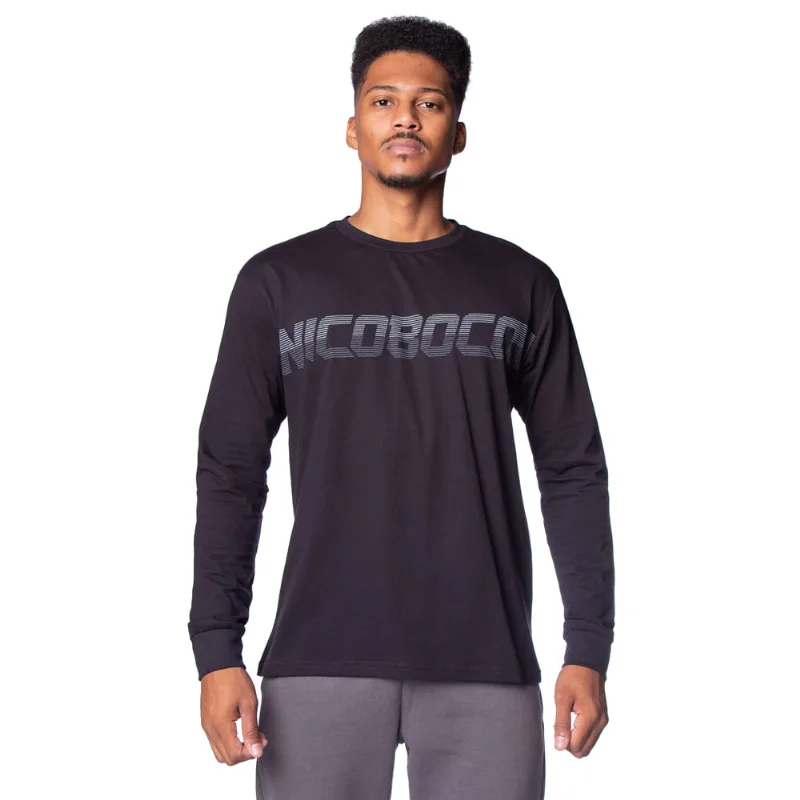 Camiseta Masculina Nicoboco Manga Longa com Estampa Preto - M
