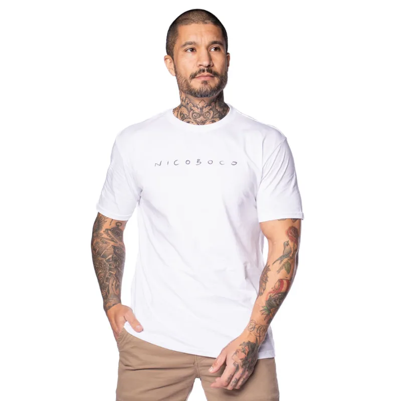 Camiseta Masculina Nico Boco Básica Estampa nas Costas Branca - GG
