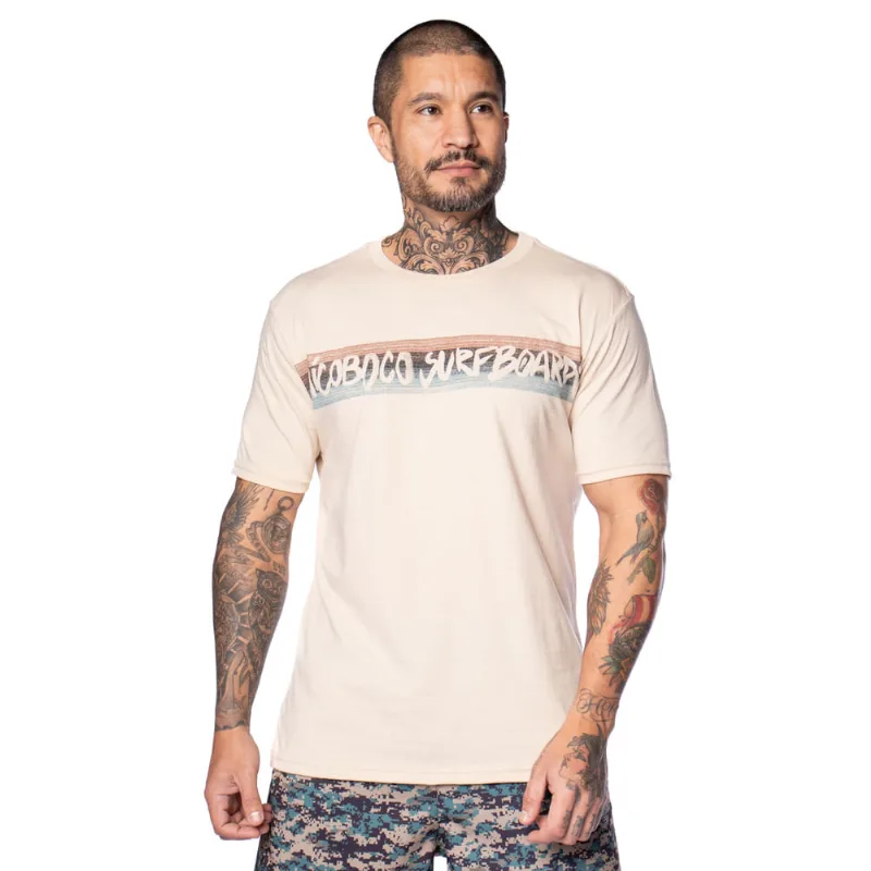 Camiseta Masculina Nico Boco Básica Surfboards Bege - P