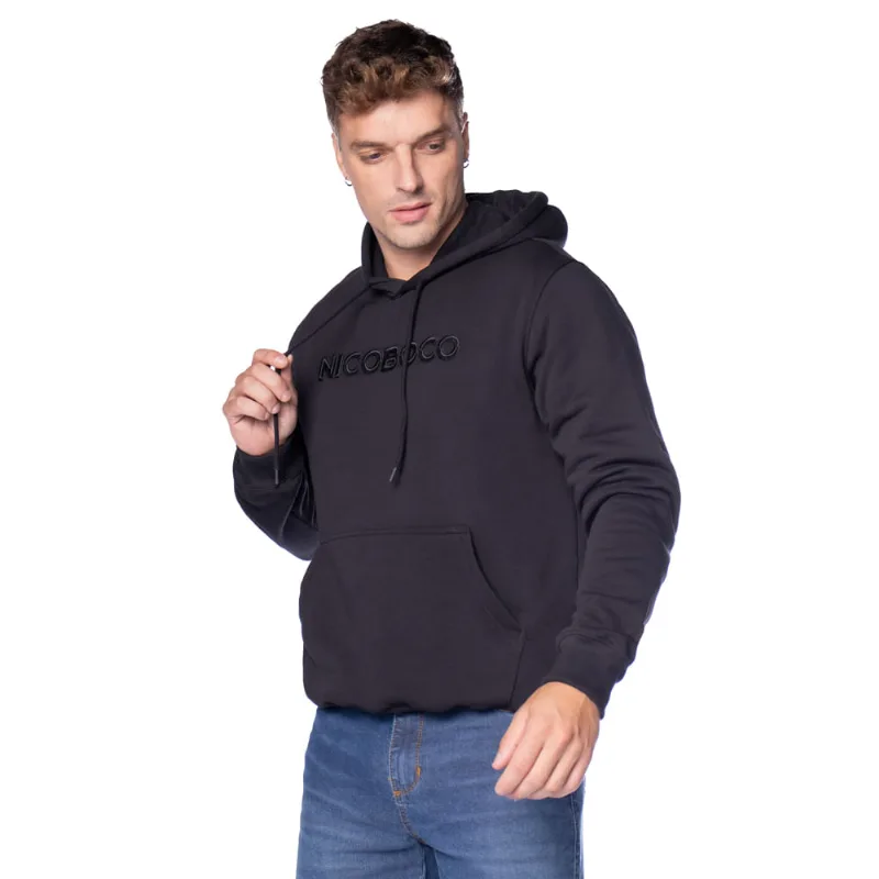 Moletom Masculino Nicoboco Capuz Canguru Preto - M