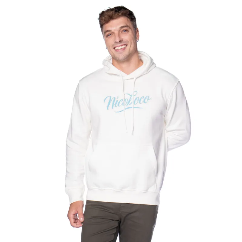 Moletom Masculino Nicoboco Capuz Despojado Branco/Azul - GG