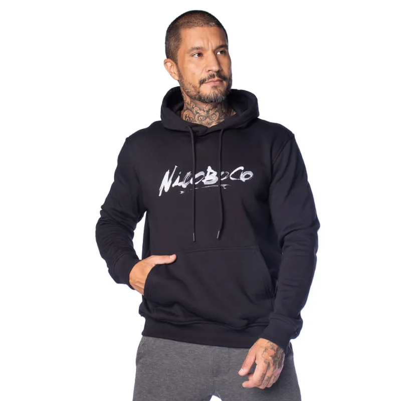 Moletom Masculino Nicoboco Canguru Logo Pincelado Preto - GG