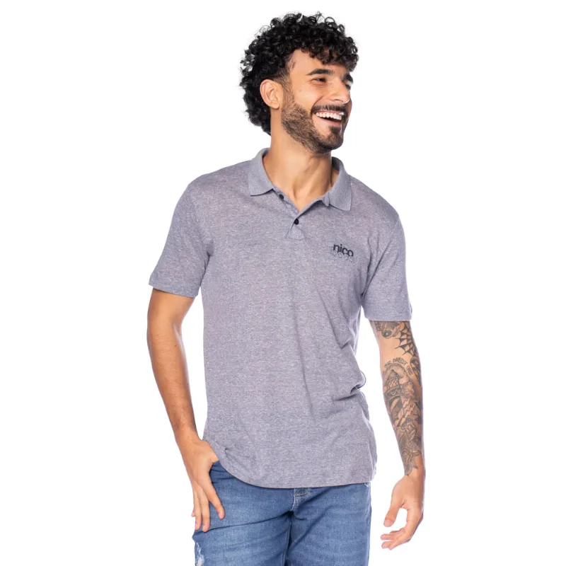 Camisa Polo Masculina Nicoboco Slim Fit Logo Cinza - GG
