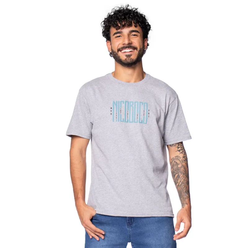 Camiseta Masculina Nicoboco Estampa Emborrachada Cinza Claro - G