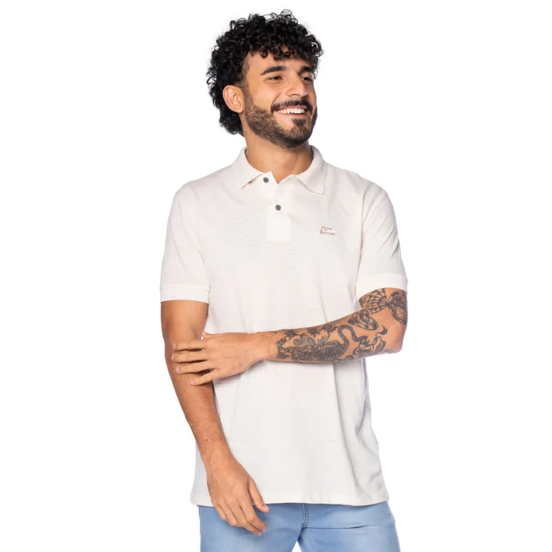Camisa Polo Masculina Nicoboco Slim Manga Curta Creme/Marrom - GG