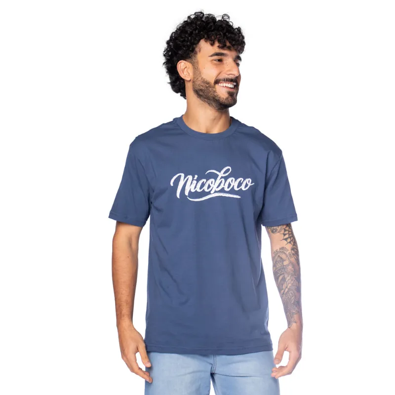 Camiseta Masculina Nicoboco Logo Cursivo Azul Escuro - P
