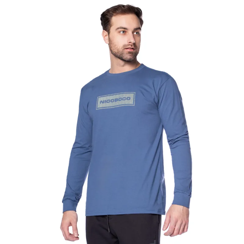 Camiseta Masculina Nicoboco Algodão Manga Longa Azul - M