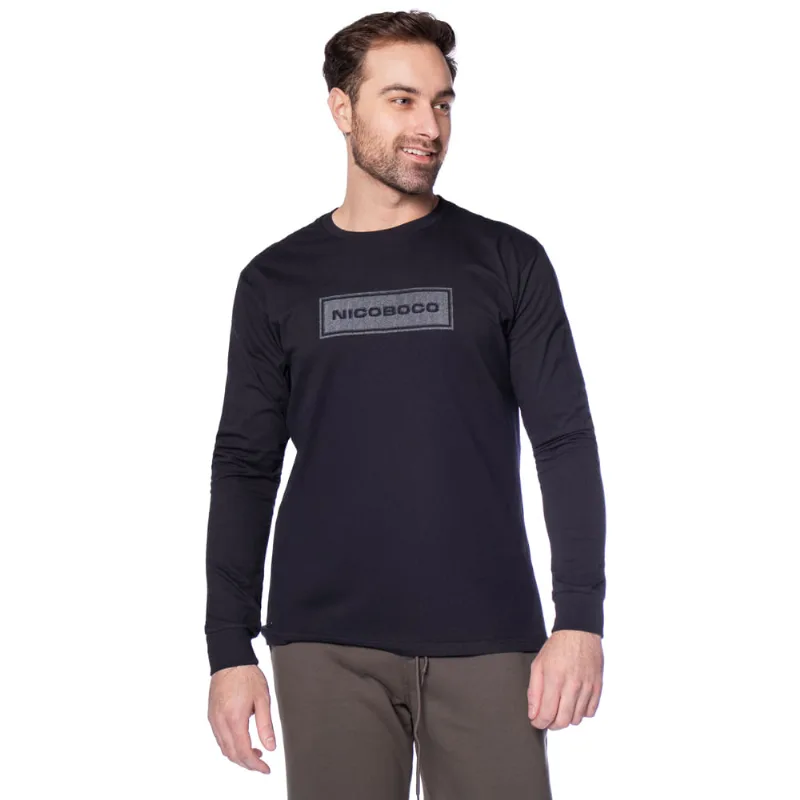 Camiseta Masculina Nicoboco Algodão Manga Longa Preto - G
