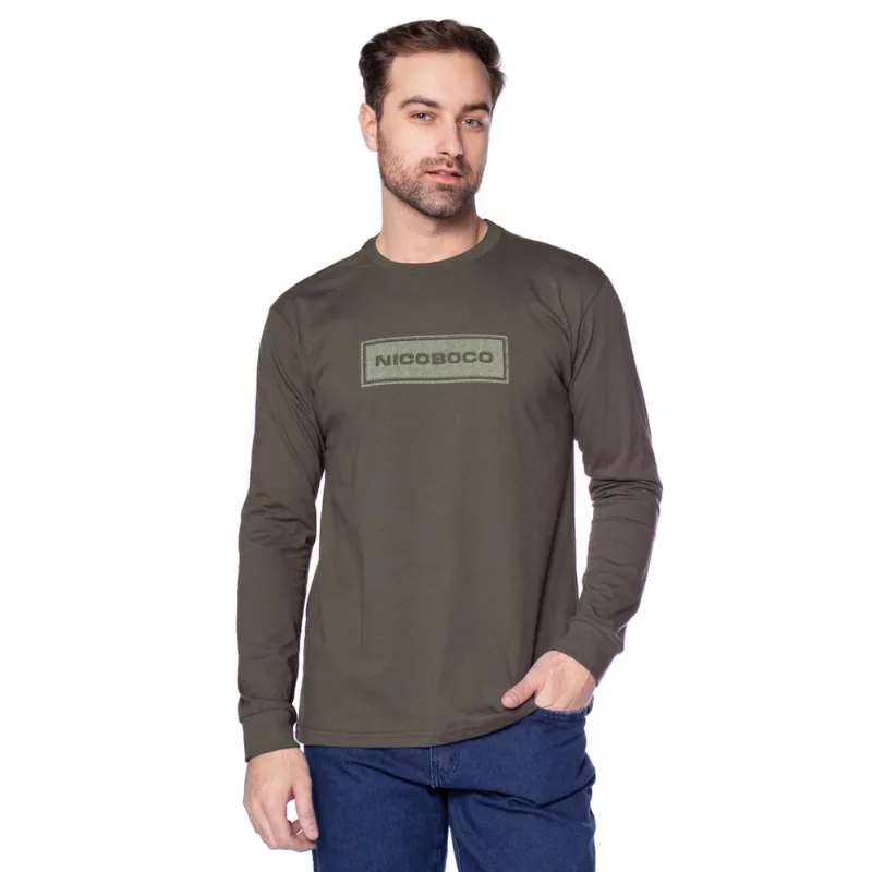 Camiseta Masculina Nicoboco Algodão Manga Longa Chumbo - M