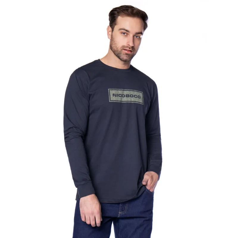 Camiseta Masculina Nicoboco Algodão Manga Longa Marinho - P