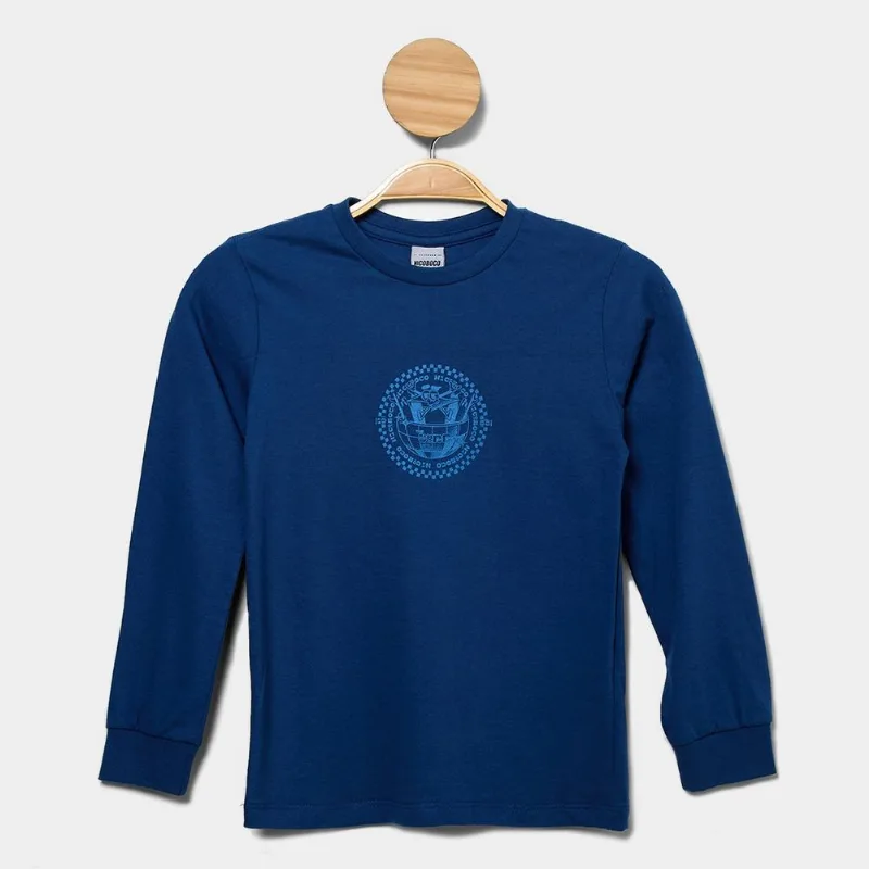 Camiseta Manga Longa Infantil Nicoboco Beats - Unissex - Azul