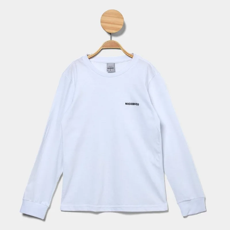 Camiseta Manga Longa Infantil Nicoboco Chord - Unissex - Branco