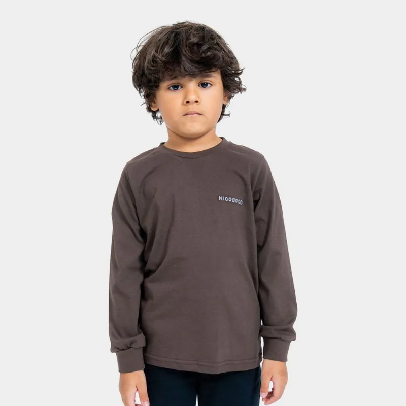 Camiseta Manga Longa Infantil Nicoboco Chord - Unissex - Marrom