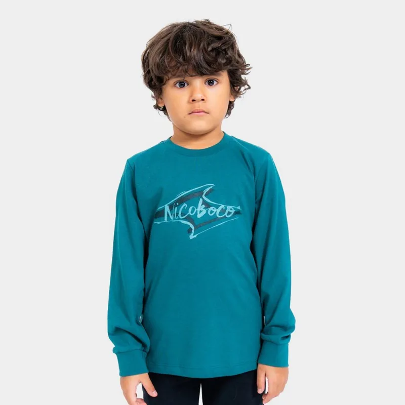 Camiseta Manga Longa Infantil Nicoboco Harmony - Unissex - Azul
