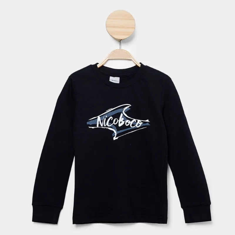 Camiseta Manga Longa Infantil Nicoboco Harmony - Unissex - Preto