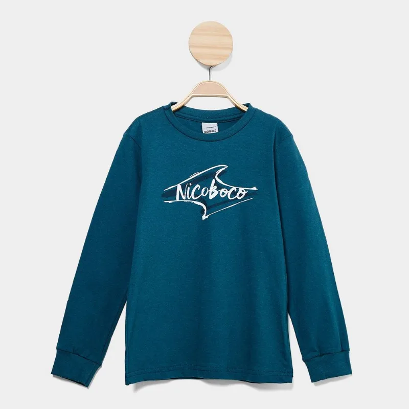Camiseta Manga Longa Infantil Nicoboco Harmony - Unissex - Verde escuro